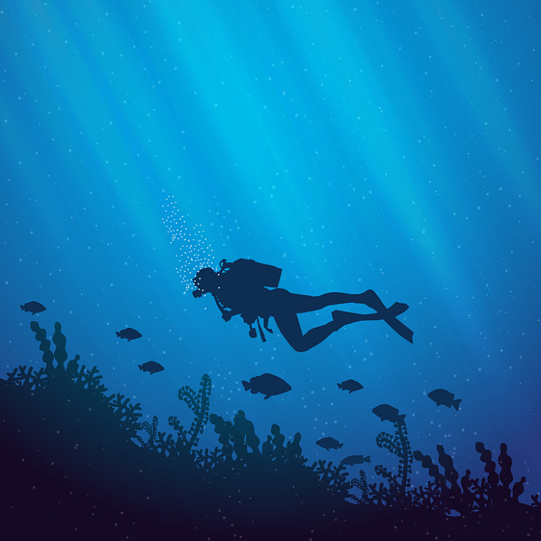蓝色潜水海底梦幻背景素材