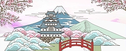 日本粉色手绘旅游富士山海报banner