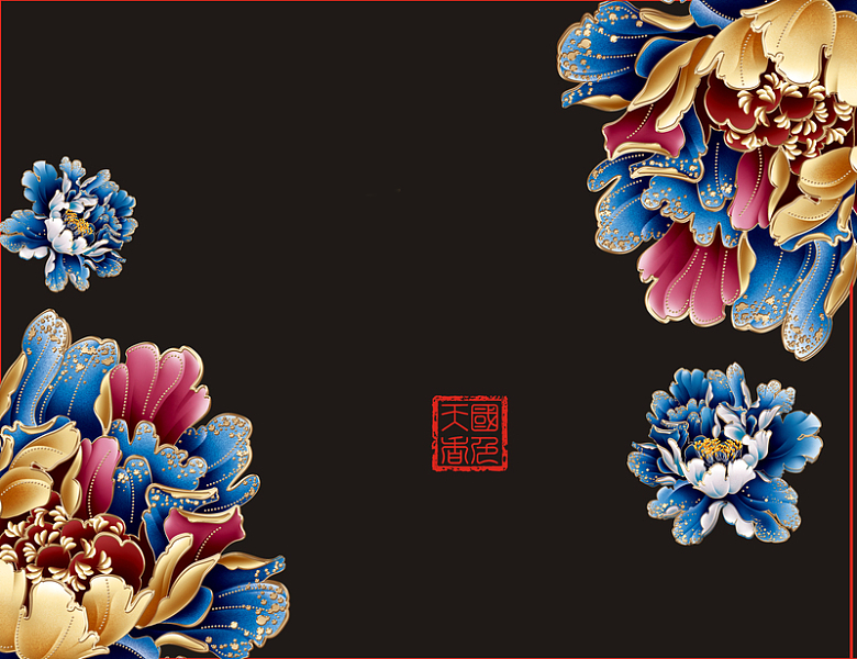 中国风高贵美丽牡丹花黑色背景素材