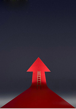 向上的楼梯和红色箭头背景
