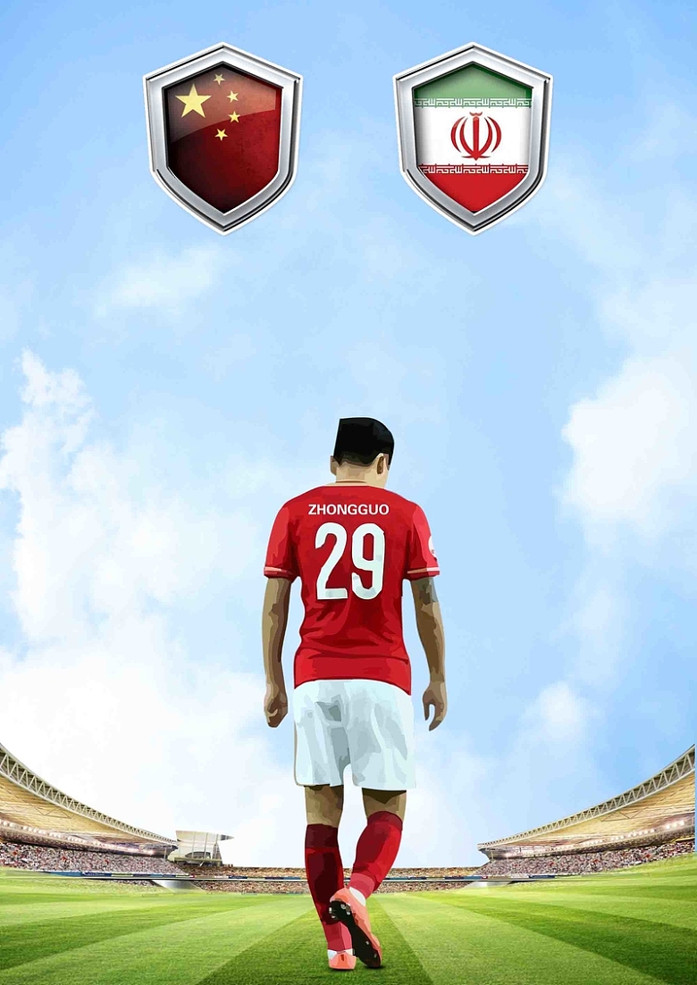 中国伊朗世界杯足球海报背景模板