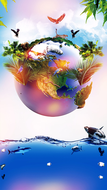 世界地球日创意海上蓝色h5背景