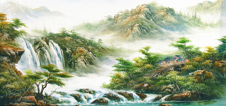 油画山水风景