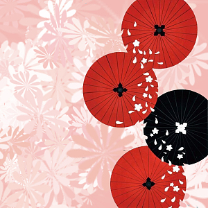 日系元素伞杜鹃花广告背景