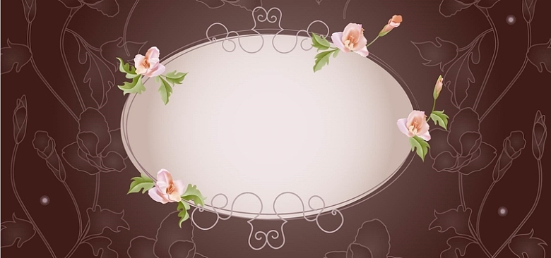 椭圆形花框花卉底纹背景