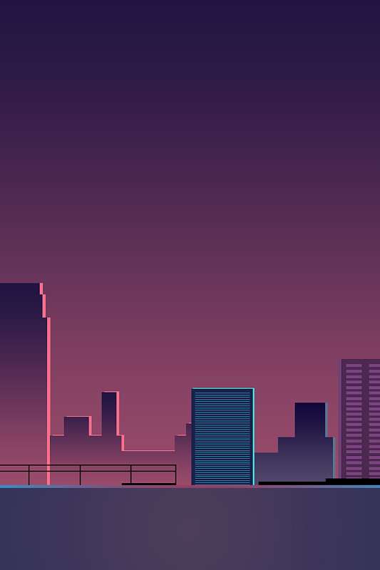 城市夜晚卡通插画海报背景素材