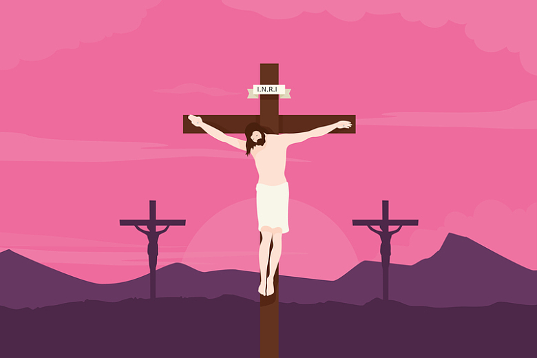 卡通基督教耶稣十字架天堂海报背景素材