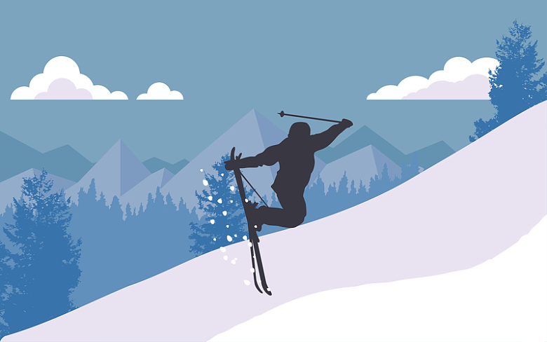 卡通扁平冬季运动员滑雪运动海报背景素材