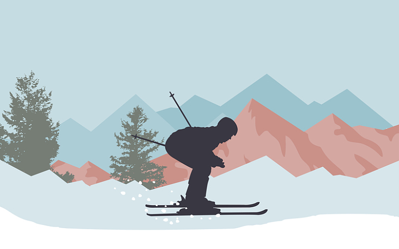卡通扁平冬季运动员滑雪运动海报背景素材
