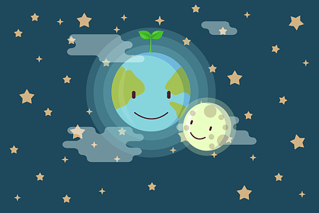 卡通拟人地球月球世界地球日宇宙背景素材