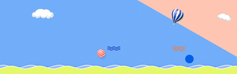 夏天卡通热气球几何蓝色撞色背景