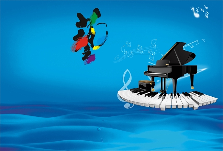 扁平蓝色钢琴艺术背景