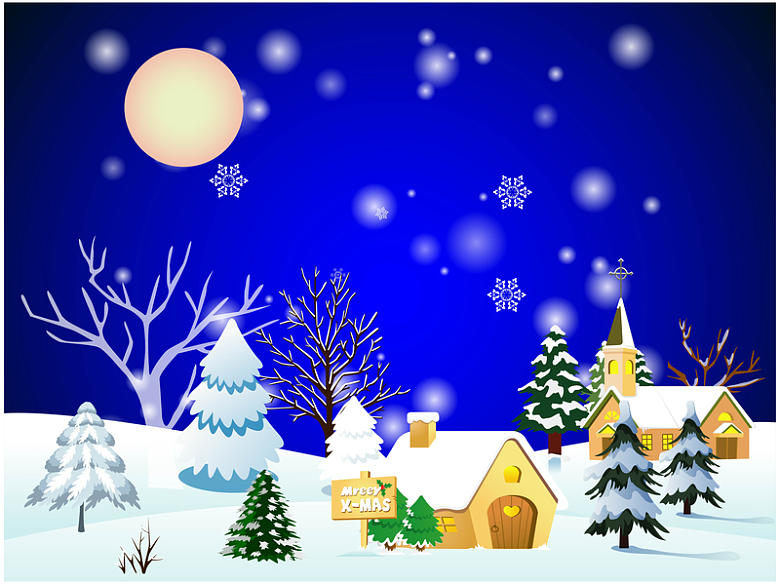 圣诞夜雪地小屋背景素材
