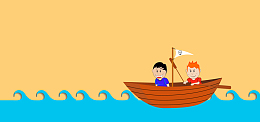 卡通划船扁平黄色banner背景
