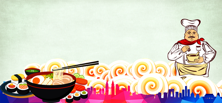 面条卡通童趣厨师大气背景