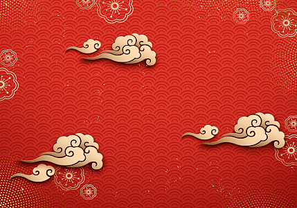 红色复古中式风格祥云主题海报设计
