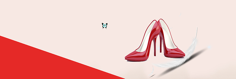 红色高跟鞋简约拼接背景