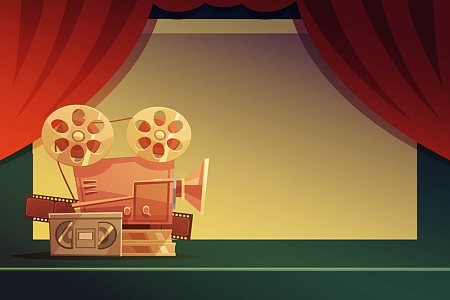 矢量复古舞台幕布电影背景素材