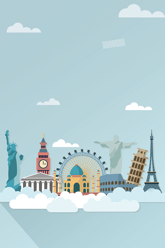 扁平化国外旅行宣传海报psd分层背景