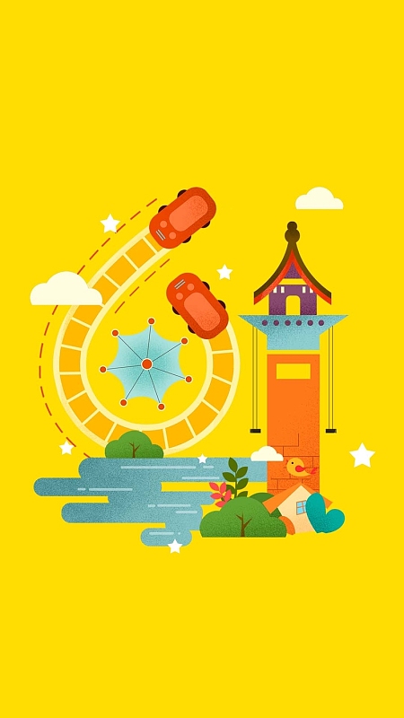 黄色卡通扁平psd分层h5背景素材