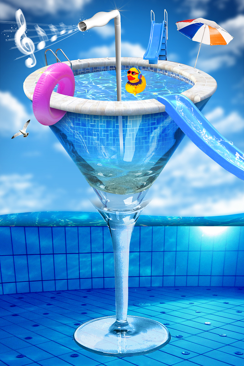 夏日泳池戏水派对海报