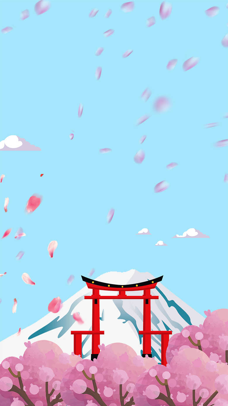 扁平粉色富士山樱花花瓣H5背景