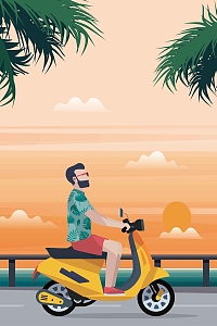扁平电动车橙色简约插画背景
