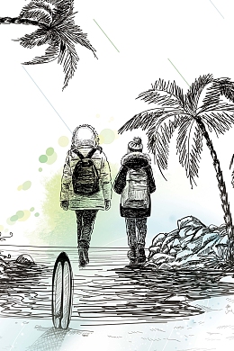 黑白手绘旅游创意海报