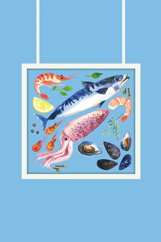简约海鲜美食手绘