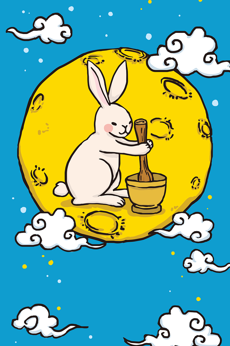 玉兔捣药月亮云彩海报
