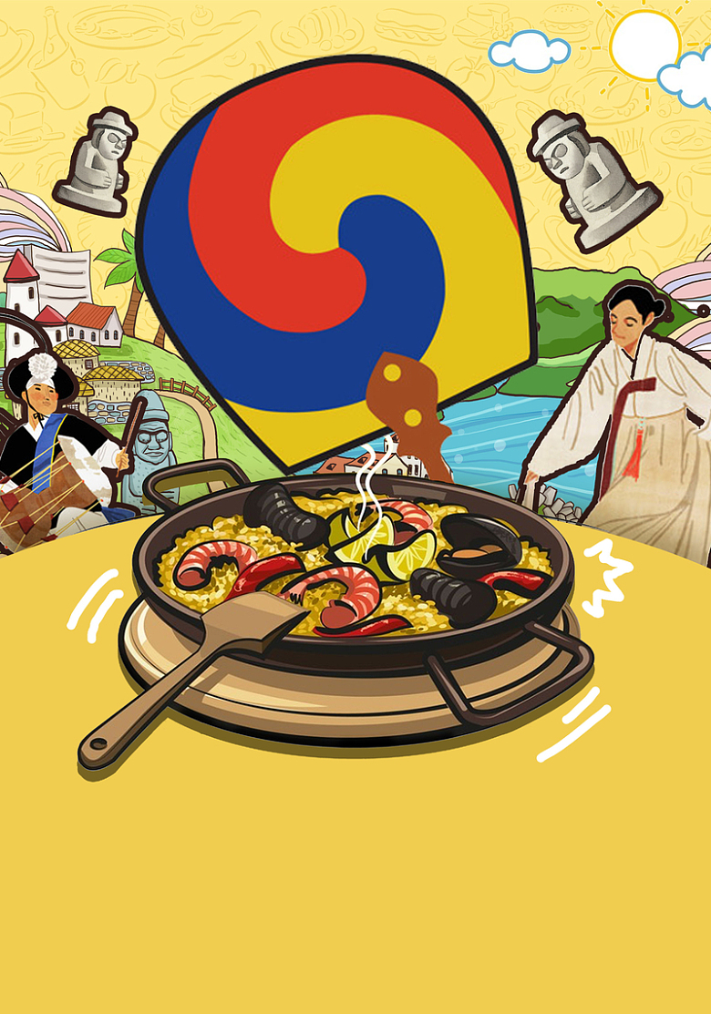 扁平创意广告韩国烧烤美食背景素材