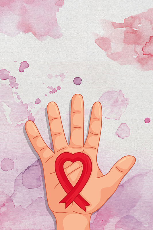 水彩泼墨手掌关注艾滋病公益海报背景