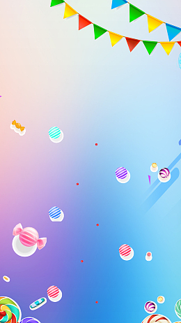 蓝紫色渐变糖果气球旗帜H5素材背景