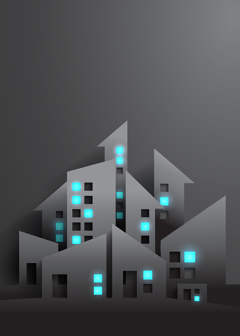 3D剪纸风格城市建筑夜景背景