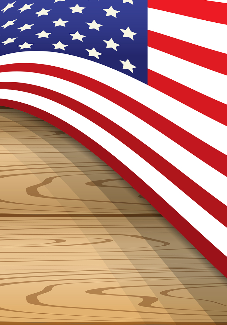 卡通质感抽象美国国旗木板背景素材