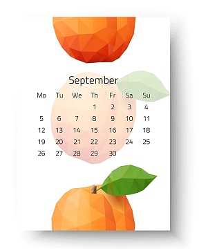 日历2017年9月挂历日期时间水果