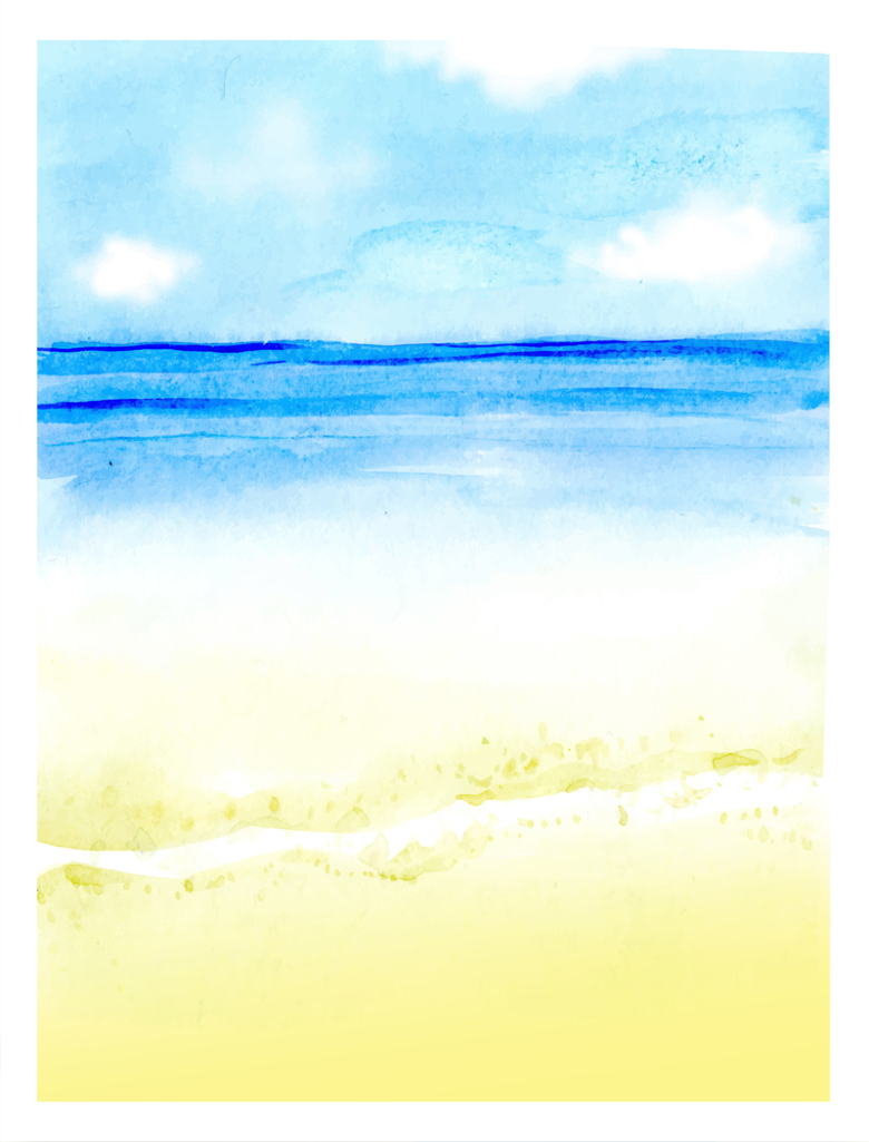 卡通手绘夏季上新海岸沙滩度假背景素材