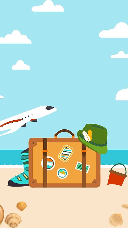 蓝色扁平卡通旅游psd分层h5背景素材