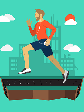 手绘夏季减肥人物锻炼跑步海报背景素材(4808x6667)epspng卡通手绘