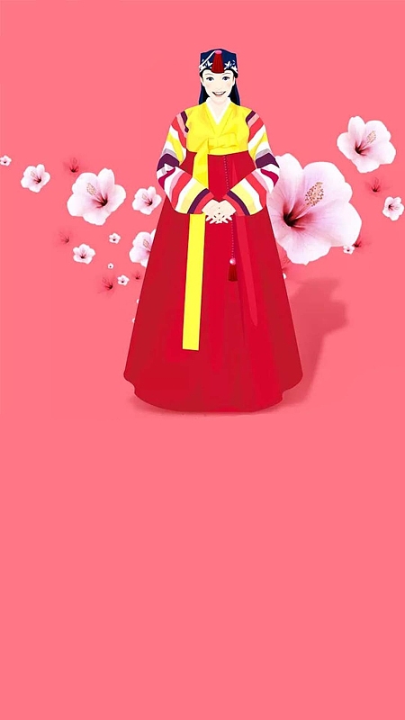 简约粉色韩服美女H5背景图