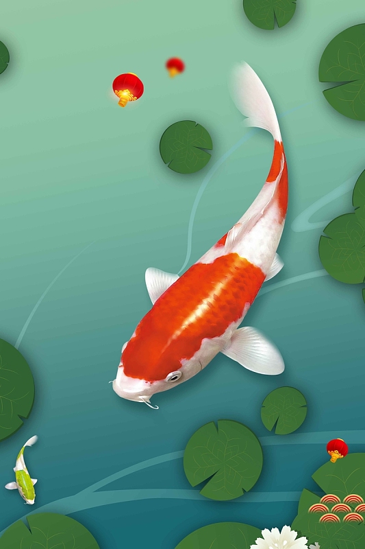 金鱼绿色荷叶清新简约背景