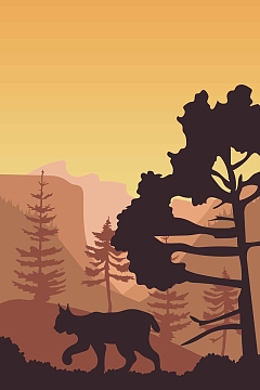 户外风景剪影黄色矢量插画简约背景