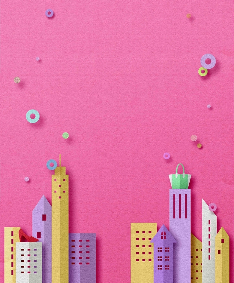 粉色艺术折纸风格商场促销海报