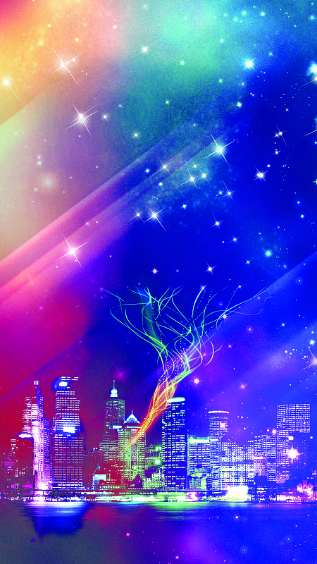 炫彩唯美城市剪影H5背景