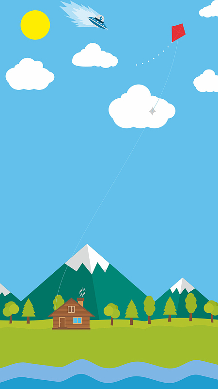 蓝色大山树木扁平手机端h5背景