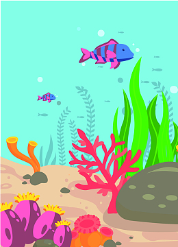卡通手绘夏季上新海洋生物背景海报素材