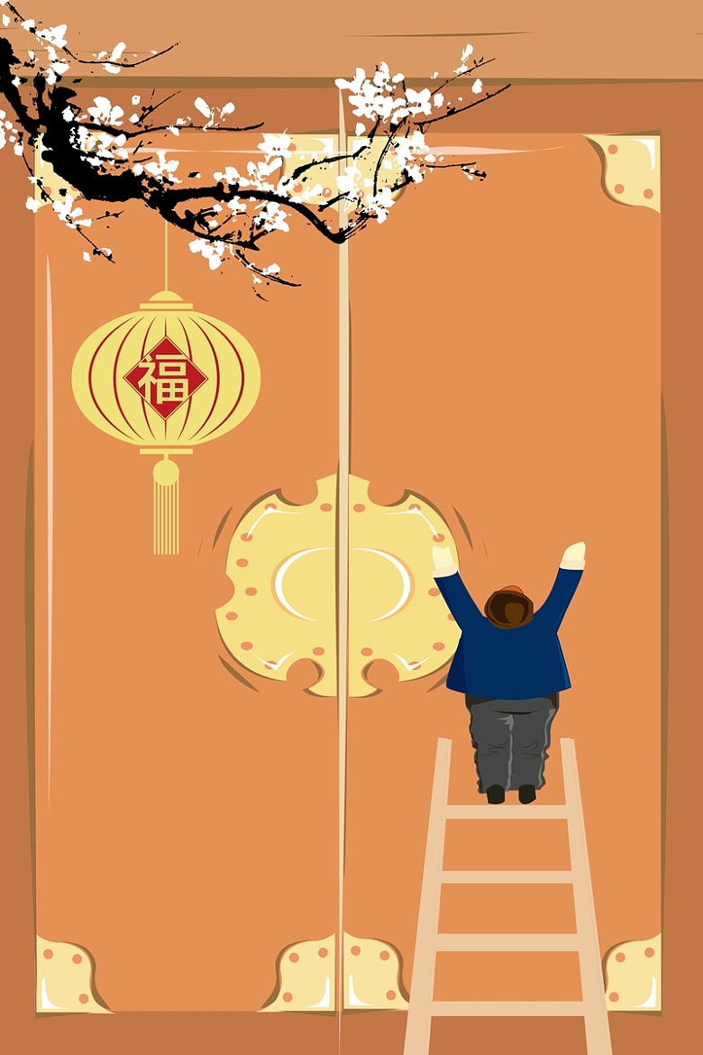 矢量中国风扁平化庙会年货新年背景