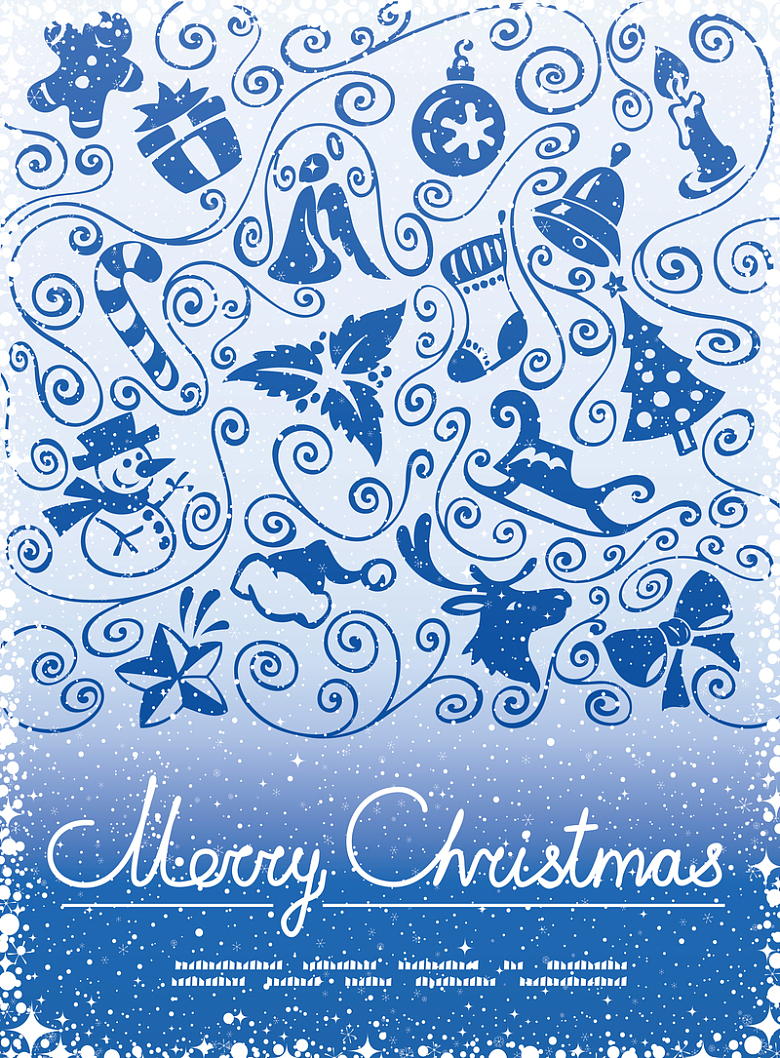 蓝色漫天雪花圣诞素材拼合海报背景