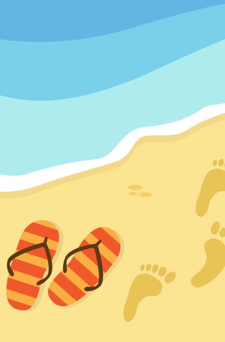卡通手绘夏季大促沙滩清凉背景素材