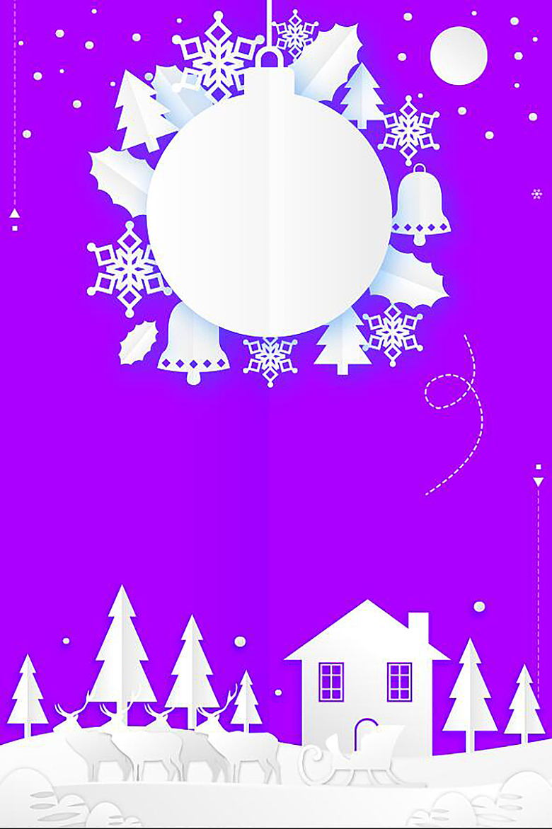 冬季旅游紫色扁平简约剪影促销背景